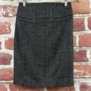 Express Skirt Women's 0 Gray Herringbone Tweed Buckle Back Career Work Zip Up